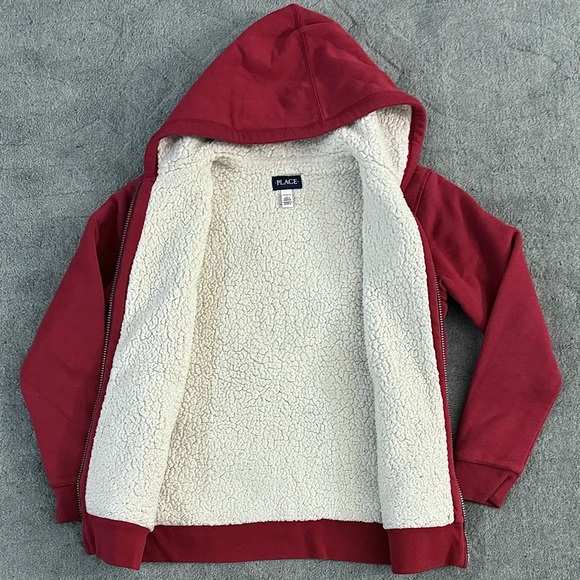 The Children’s Place Full Zip Hoodie Jacket Sherpa Lined Red Size XL (14) A-Logo - Picture 3 of 4